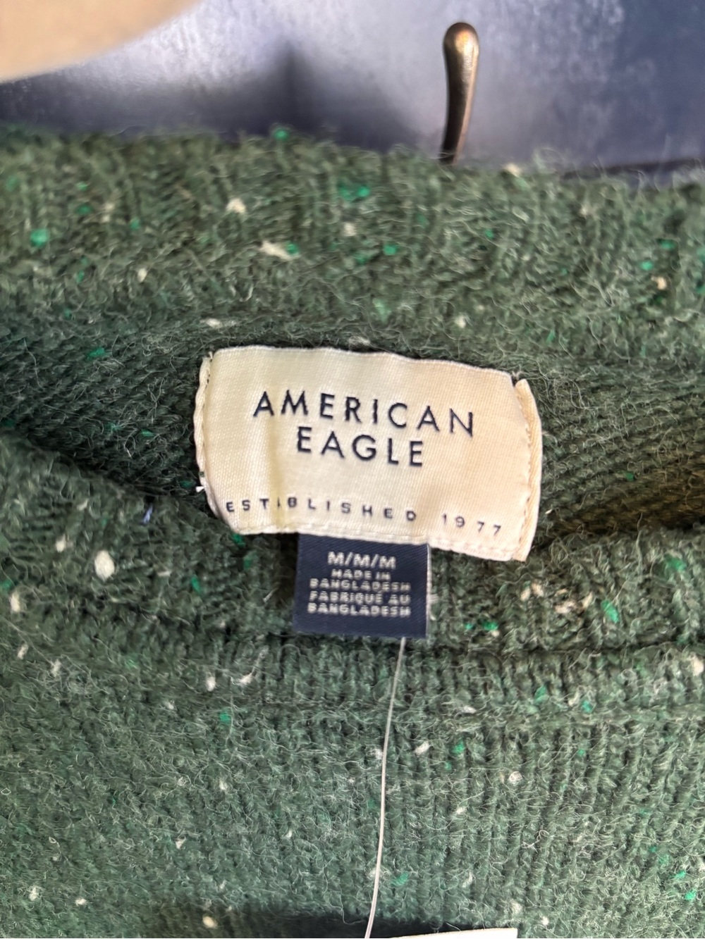 American Eagle Outfitters Olive Green Speckled Crewneck Sweater - Picture 3 of 3